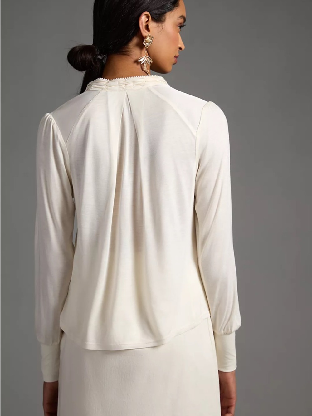Embroidered Floral Cream Blouse - Elegant Women's Top - Picture 4 of 10